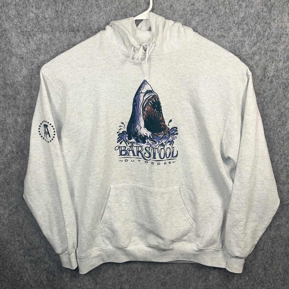 Champion Barstool Outdoors‎ Shark Hoodie Men's 2XL Gray Graphic Sweatshirt 2XL